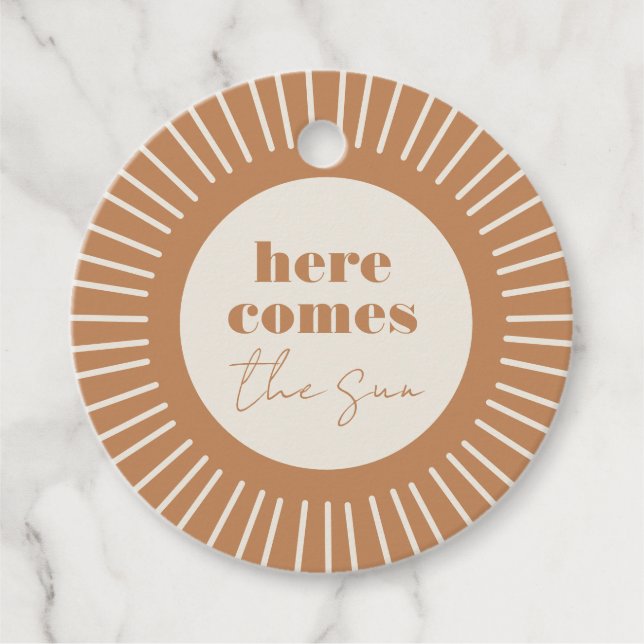 Étiquettes Cadeau Voici le Baby shower Sun Boho | Favoriser les étiq (Devant)