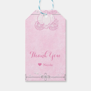 Étiquettes-cadeau Voiture de Cendrillon scintillante rose pour cadea