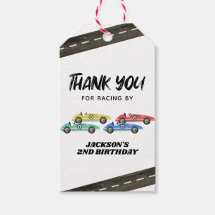 Étiquettes-cadeau Voiture de course Anniversaire Merci