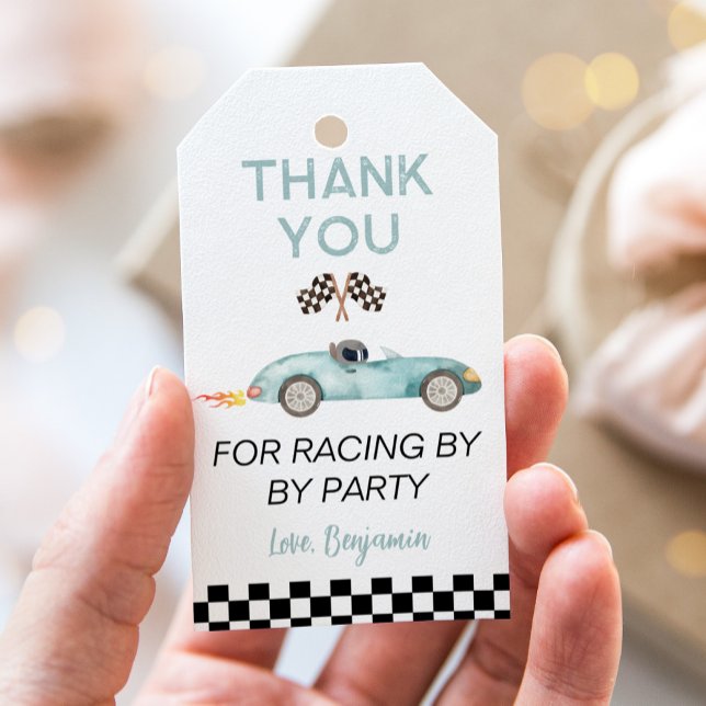 Étiquettes-cadeau Voiture de course bleue moderne Anniversaire (Créateur téléchargé)