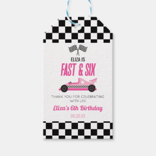 Étiquettes-cadeau Voiture Fast & Six Pink Race 6e fête d'anniversair