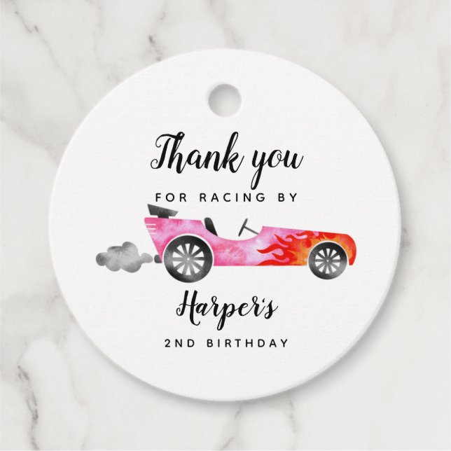 Étiquettes Cadeau Voiture Rose Merci Pour La Course Par Anniversaire (Devant)