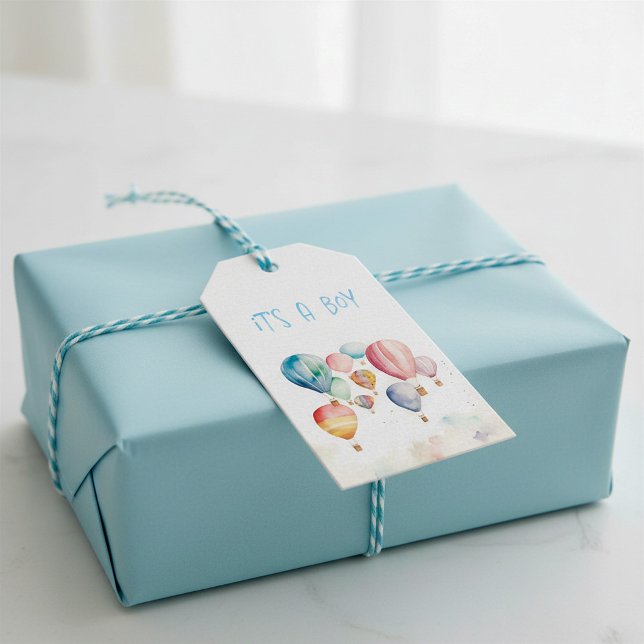 Étiquettes-cadeau Voler de l'air chaud ballons c'est un garçon amusa (Flying hot air ballons its a boy fun gift tags.)