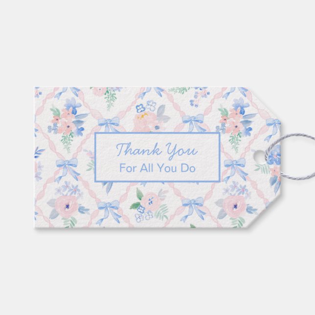 Étiquettes-cadeau Volets à ruban floral en Merci personnalisé (Devant (Horizontal))