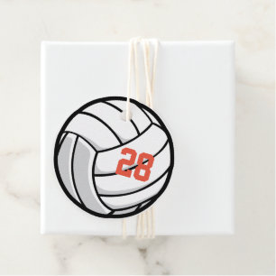 Étiquettes Cadeau Volley-ball Blanc Noir Orange Sports Numéro d'équi