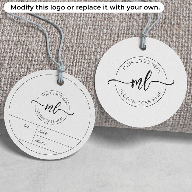 Étiquettes Cadeau Votre logo ici Elegant Monogramme Vêtements Hang T (Créateur téléchargé)