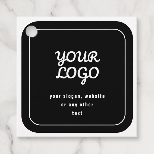 Étiquettes Cadeau Votre Logo & Slogan ou autre texte | Noir et blanc (Devant)