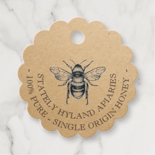 Étiquettes Cadeau Votre nom ici Honneur Bee Scalloped Bag cadeau Bal (Devant)