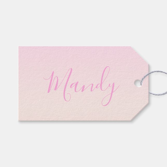 Étiquettes-cadeau Votre texte | Élégant Script & Soft Blush Pink Omb (Devant (Horizontal))