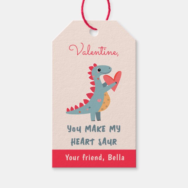 Étiquettes-cadeau Vous faites mon coeur Saur Dinosaur Pun Valentine (Devant)