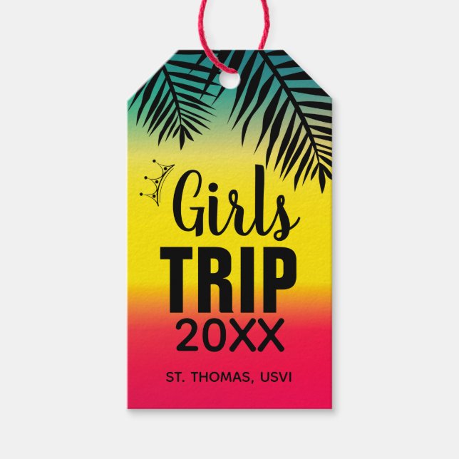 Étiquettes-cadeau Voyage des filles tropicales avec la Couronne, l'a (Devant)