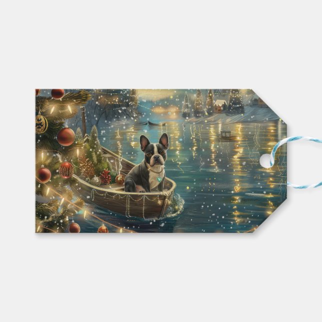 Étiquettes-cadeau Voyage festif de Noël de Boston Terrier (Devant (Horizontal))