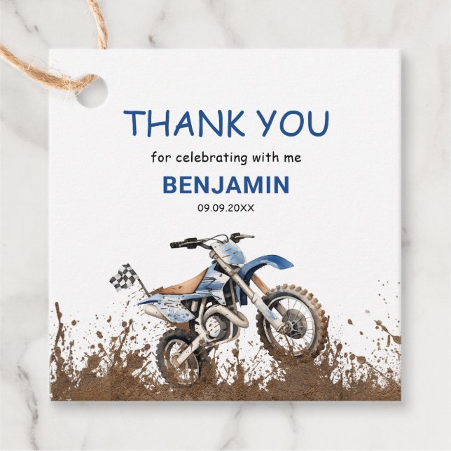 Étiquettes Cadeau VTT bleu modifiable Vélo d'anniversaire Cercle d'a (Devant)