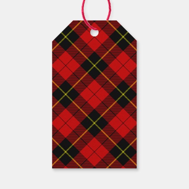Étiquettes-cadeau Wallace tartan rouge noir plaid (Dos)