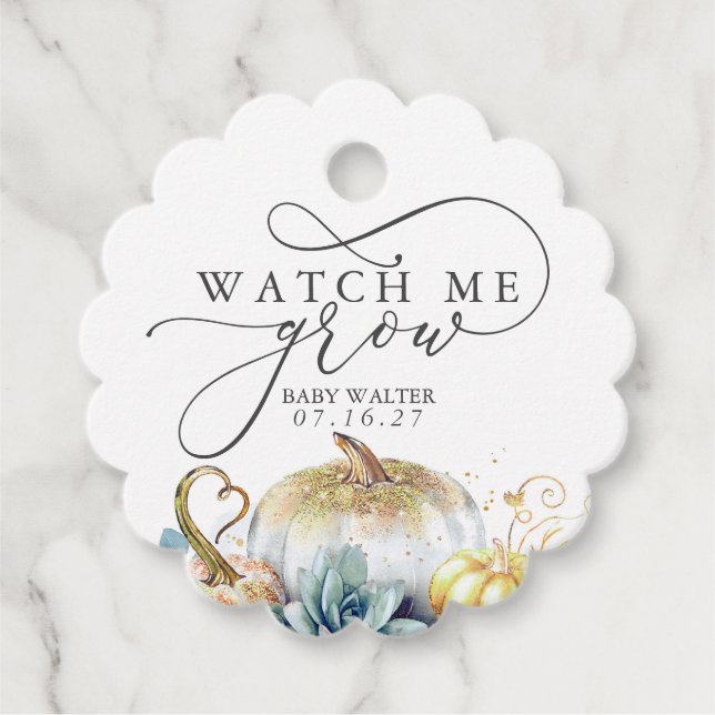 Étiquettes Cadeau Watch Me Grow - Succulents Baby shower Citrouille (Devant)