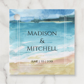 Étiquettes Cadeau Watercolor Beach Ocean Destination Mariage
