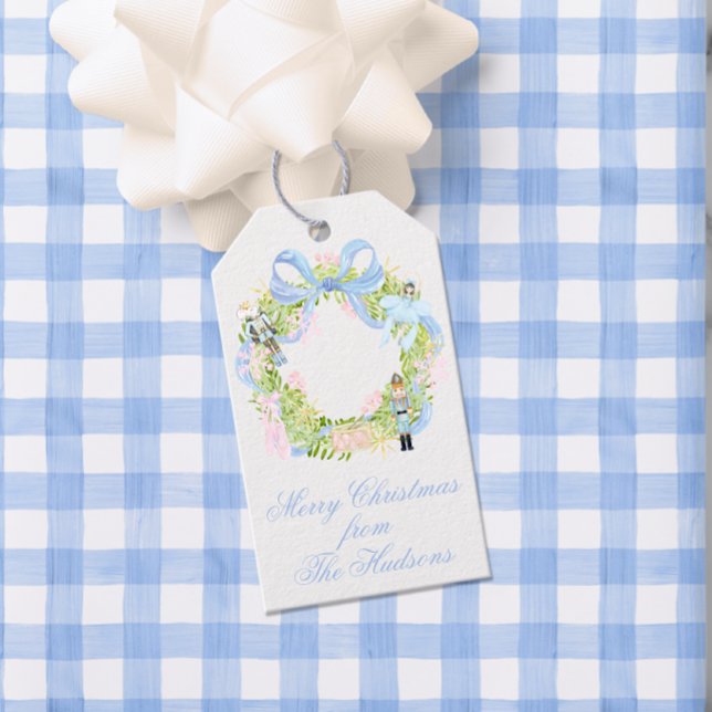 Étiquettes-cadeau Watercolor Christmas Nutcracker Wreath (Créateur téléchargé)