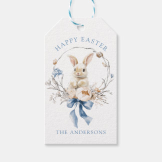 Étiquettes-cadeau Watercolor Cute Bunny Blue Bow Spring