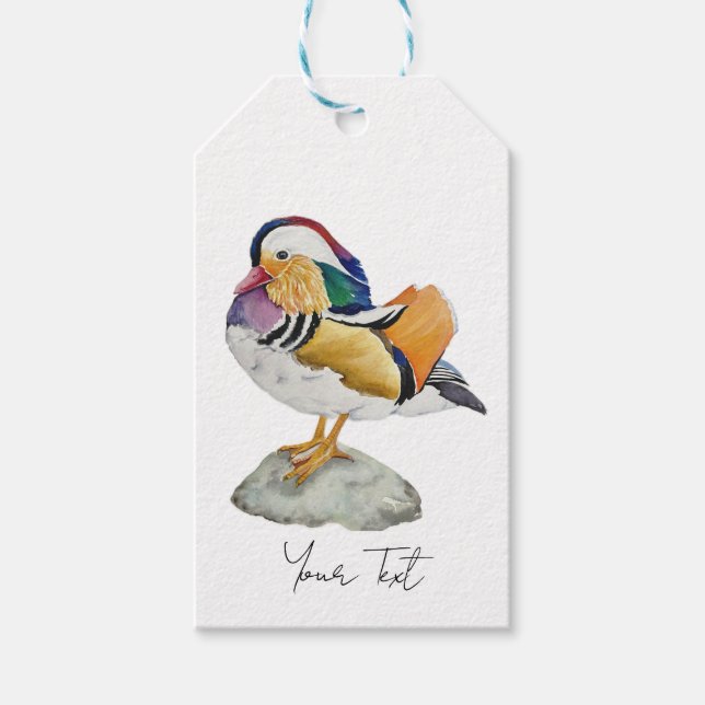 Étiquettes-cadeau Watercolor Mandarin Duck (Devant)