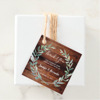 Étiquettes Cadeau Watercolor olive leaves wood Wedding Thank You