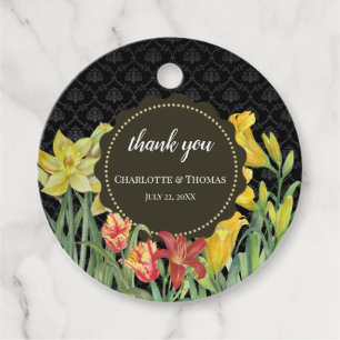 Étiquettes Cadeau Watercolor Orange Spring Flowers Damask
