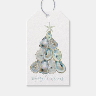 Étiquettes-cadeau Watercolor Oyster Christmas Tree