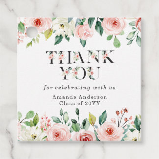 Étiquettes Cadeau Watercolor Pink White Floral Graduation Thank You 