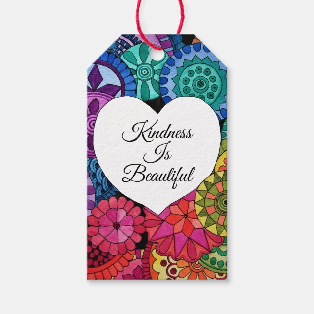 Étiquettes-cadeau Watercolor Rainbow Mandala With Heart (Devant)