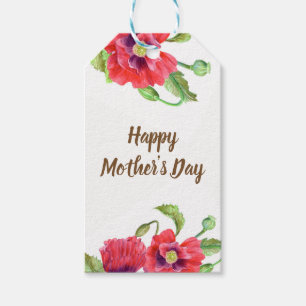 Étiquettes-cadeau Watercolor Red Poppies Floral Art Fête des mères