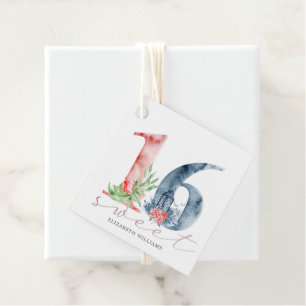 Étiquettes Cadeau watercolor script floral sweet sixteen préférence 