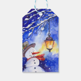 Étiquettes-cadeau Watercolor snowman Merry Christmas