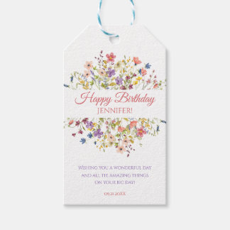 Étiquettes-cadeau Watercolor Wildflower Girl 1st Birthday