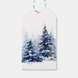 Étiquettes-cadeau Watercolor winter forest Christmas tree