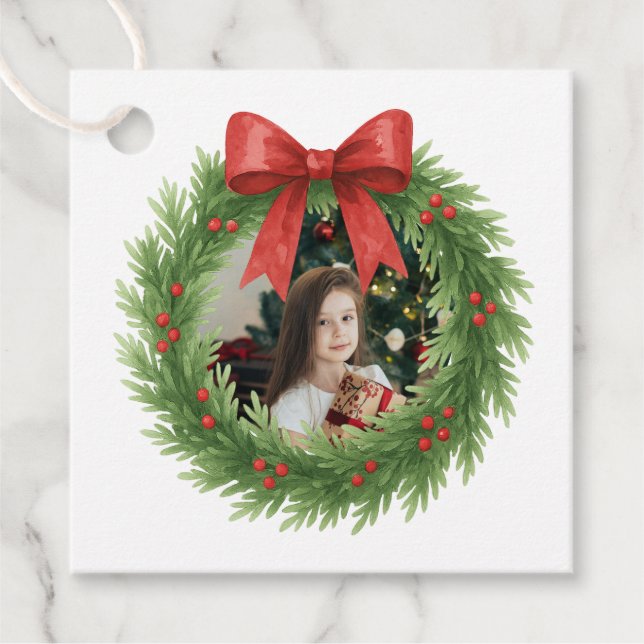 Étiquettes Cadeau Watercolor Wirath Photo Noël moderne (Devant)