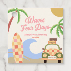 Étiquettes Cadeau Wave Four Days Surf Board Rose 4e anniversaire fêt