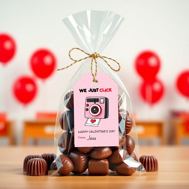 Étiquettes-cadeau We Just Click Valentine Camera - Kids Classrooom (We Just Click Valentine Gift Tags – Camera Classroom Valentines for Kids)