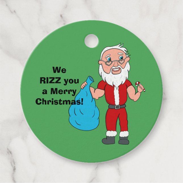 Étiquettes Cadeau We Rizz You a Merry Christmas Custom Santa (Devant)