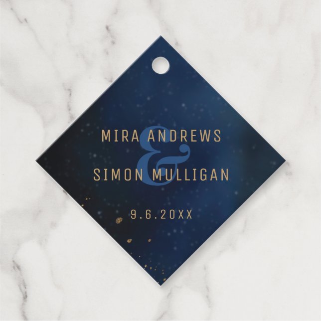 Étiquettes Cadeau Wedding shower Galaxy d'or (Devant)