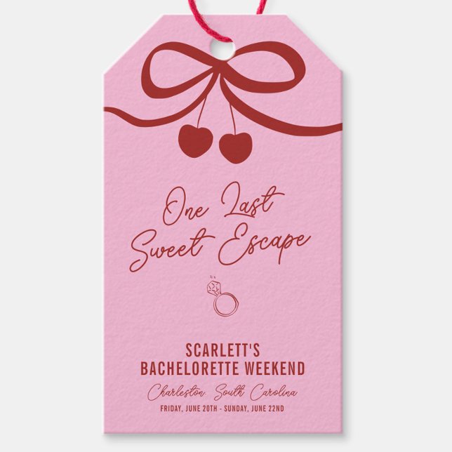 Étiquettes-cadeau Week-end d'enterrement de vie de jeune fille Ceris (One Last Sweet Escape gift tags, perfect for favors, with names on the back for a special touch)