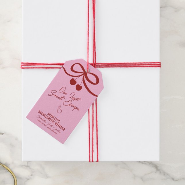 Étiquettes-cadeau Week-end EVJF Cerise et Rose (One Last Sweet Escape gift tags, perfect for favors, with names on the back for a special touch)