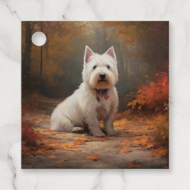 Étiquettes Cadeau West Highland White Terrier à l'automne Leaves aut (Devant)