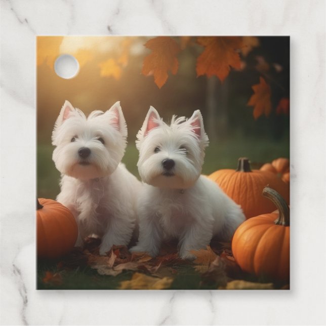 Étiquettes Cadeau West Highland White Terrier Chiot Citrouille d'aut (Devant)