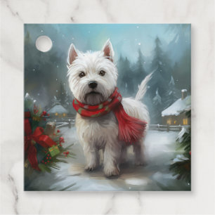 Étiquettes Cadeau West Highland White Terrier Dog dans la neige Noël