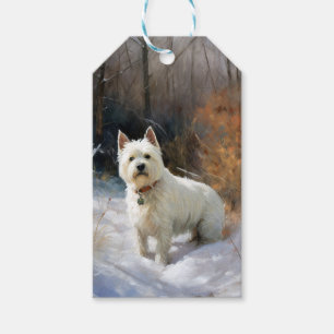 Étiquettes-cadeau West Highland White Terrier Laissons neiger Noël