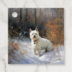 Étiquettes Cadeau West Highland White Terrier Laissons neiger Noël