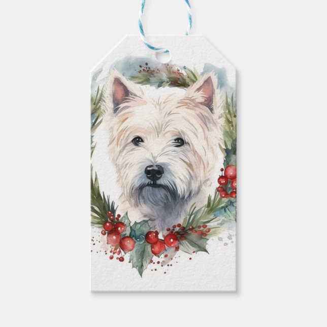Étiquettes-cadeau West Highland White Terrier Wire de Noël (Devant)