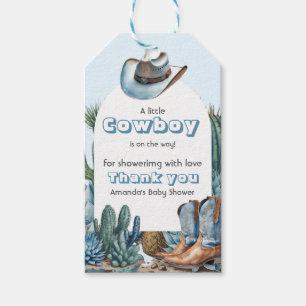 Étiquettes-cadeau Western Blue Little Cowboy Rodeo Boy Baby shower