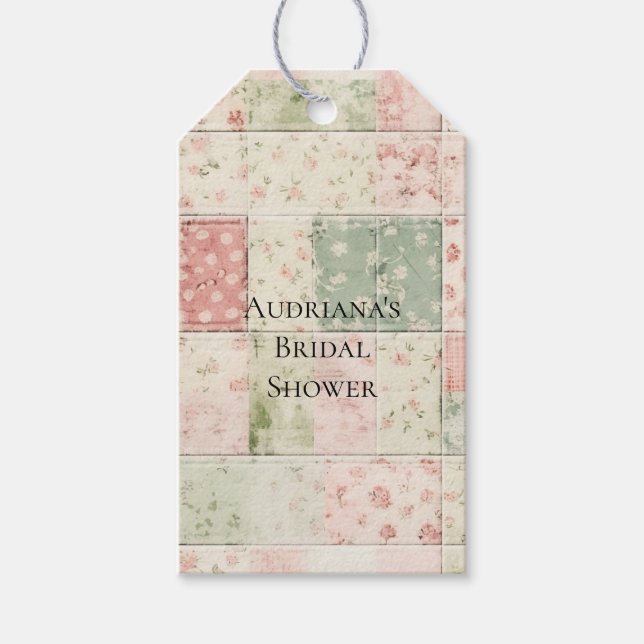Étiquettes-cadeau Western Farm Mint Rose Floral Quilt Motifs (Devant)