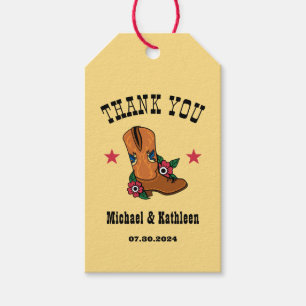 Étiquettes-cadeau Western Floral Cowboy Boot Mariage campagnard rust