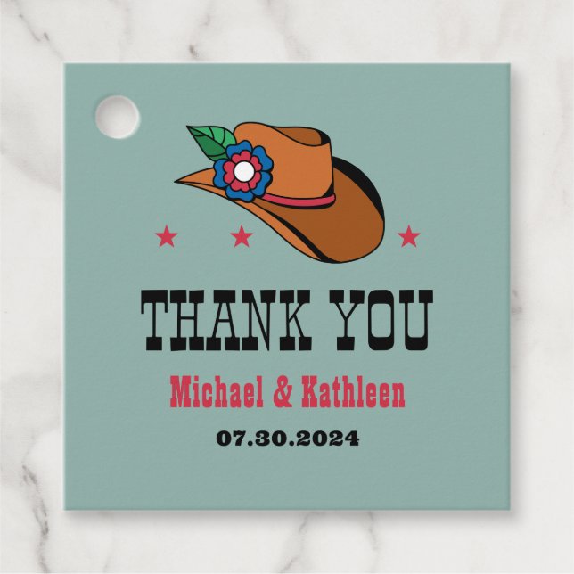 Étiquettes Cadeau Western Floral Cowboy Casquette Rustique Mariage c (Devant)